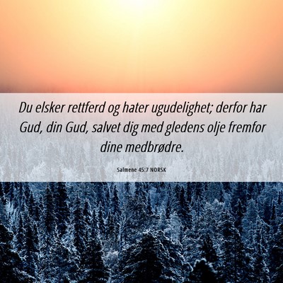 Picture 06 - Salmene 45:7 NORSK - Du elsker rettferd og hater ugudelighet; derfor - Bible Verse Picture