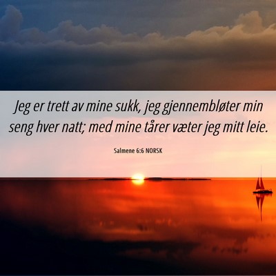 Picture 06 - Salmene 6:6 NORSK - Jeg er trett av mine sukk, jeg gjennembløter min - Bible Verse Picture