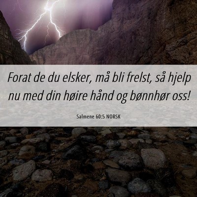 Picture 06 - Salmene 60:5 NORSK - Forat de du elsker, må bli frelst, så hjelp nu - Bible Verse Picture