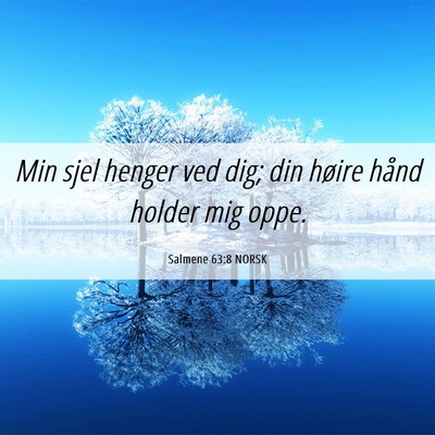 Picture 06 - Salmene 63:8 NORSK - Min sjel henger ved dig; din høire hånd holder - Bible Verse Picture