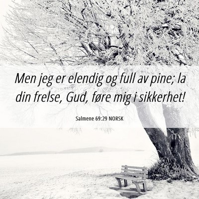 Picture 06 - Salmene 69:29 NORSK - Men jeg er elendig og full av pine; la din - Bible Verse Picture
