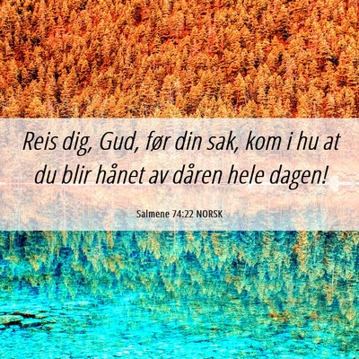Picture 06 - Salmene 74:22 NORSK - Reis dig, Gud, før din sak, kom i hu at du blir - Bible Verse Picture