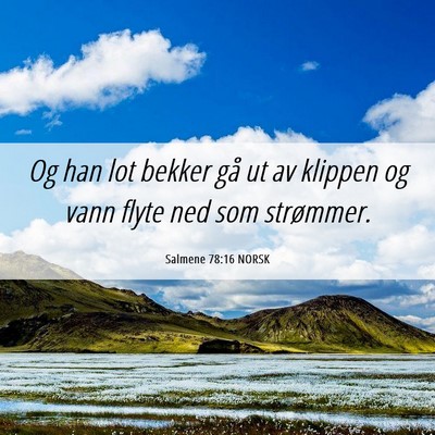 Picture 06 - Salmene 78:16 NORSK - Og han lot bekker gå ut av klippen og vann flyte - Bible Verse Picture
