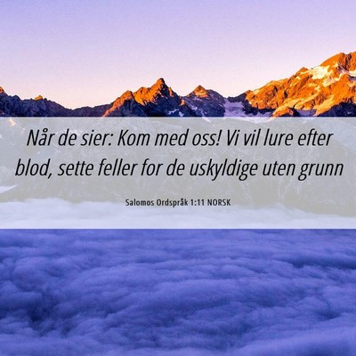 Picture 06 - Salomos Ordspråk 1:11 NORSK - Når de sier: Kom med oss! Vi vil lure efter - Bible Verse Picture