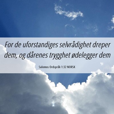 Picture 06 - Salomos Ordspråk 1:32 NORSK - For de uforstandiges selvrådighet dreper dem, og - Bible Verse Picture