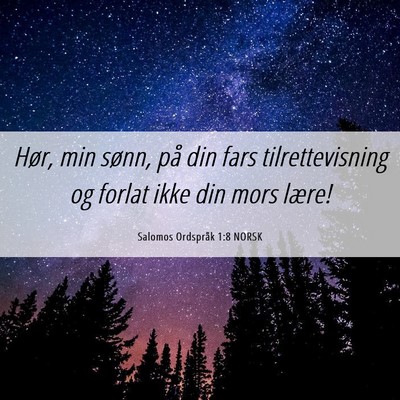 Picture 06 - Salomos Ordspråk 1:8 NORSK - Hør, min sønn, på din fars tilrettevisning og - Bible Verse Picture