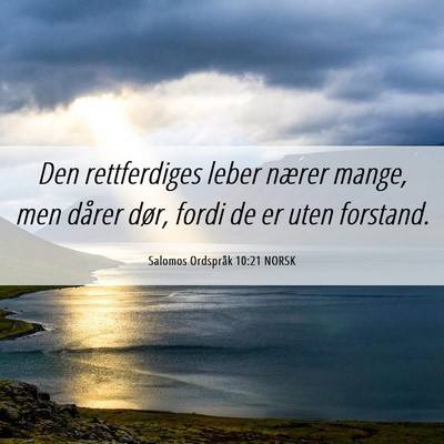 Picture 06 - Salomos Ordspråk 10:21 NORSK - Den rettferdiges leber nærer mange, men dårer - Bible Verse Picture