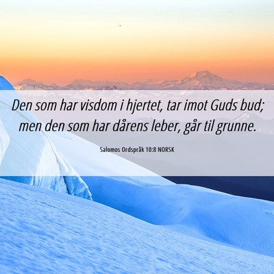 Picture 06 - Salomos Ordspråk 10:8 NORSK - Den som har visdom i hjertet, tar imot Guds bud; - Bible Verse Picture