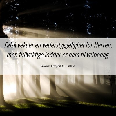 Picture 06 - Salomos Ordspråk 11:1 NORSK - Falsk vekt er en vederstyggelighet for Herren, - Bible Verse Picture