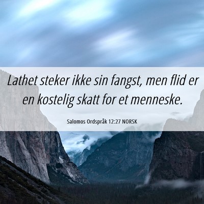 Picture 06 - Salomos Ordspråk 12:27 NORSK - Lathet steker ikke sin fangst, men flid er en - Bible Verse Picture