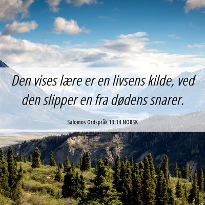 Picture 06 - Salomos Ordspråk 13:14 NORSK - Den vises lære er en livsens kilde, ved den - Bible Verse Picture