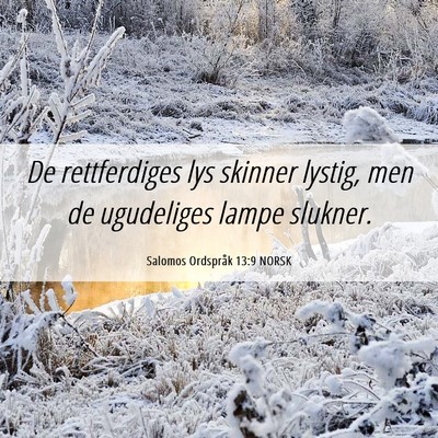 Picture 06 - Salomos Ordspråk 13:9 NORSK - De rettferdiges lys skinner lystig, men de - Bible Verse Picture