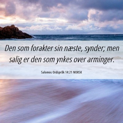 Picture 06 - Salomos Ordspråk 14:21 NORSK - Den som forakter sin næste, synder; men salig er - Bible Verse Picture