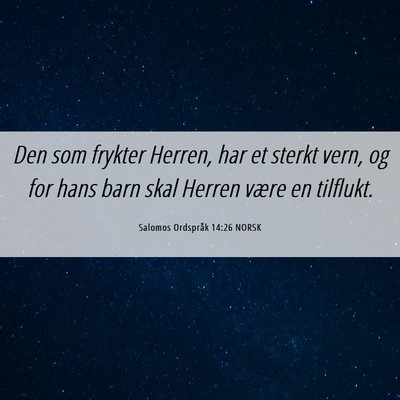 Picture 06 - Salomos Ordspråk 14:26 NORSK - Den som frykter Herren, har et sterkt vern, og - Bible Verse Picture