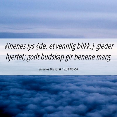 Picture 06 - Salomos Ordspråk 15:30 NORSK - ¥inenes lys {de. et vennlig blikk.} gleder - Bible Verse Picture
