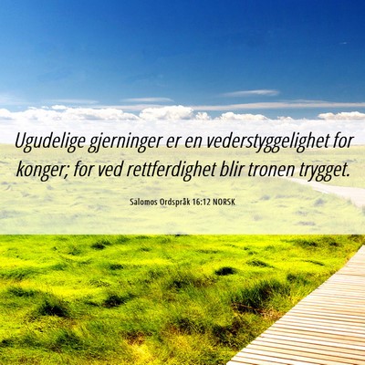 Picture 06 - Salomos Ordspråk 16:12 NORSK - Ugudelige gjerninger er en vederstyggelighet for - Bible Verse Picture