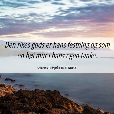 Picture 06 - Salomos Ordspråk 18:11 NORSK - Den rikes gods er hans festning og som en høi - Bible Verse Picture