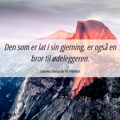 Picture 06 - Salomos Ordspråk 18:9 NORSK - Den som er lat i sin gjerning, er også en bror - Bible Verse Picture