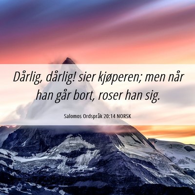Picture 06 - Salomos Ordspråk 20:14 NORSK - Dårlig, dårlig! sier kjøperen; men når han - Bible Verse Picture
