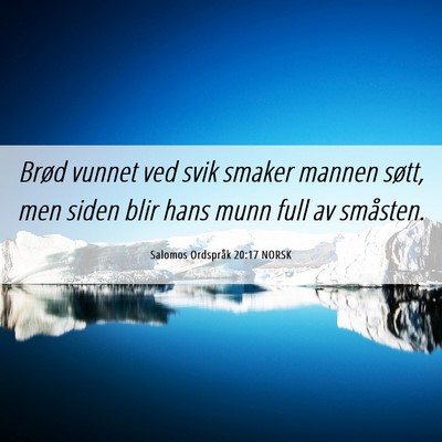 Picture 06 - Salomos Ordspråk 20:17 NORSK - Brød vunnet ved svik smaker mannen søtt, men - Bible Verse Picture