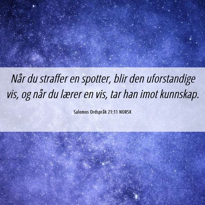 Picture 06 - Salomos Ordspråk 21:11 NORSK - Når du straffer en spotter, blir den - Bible Verse Picture