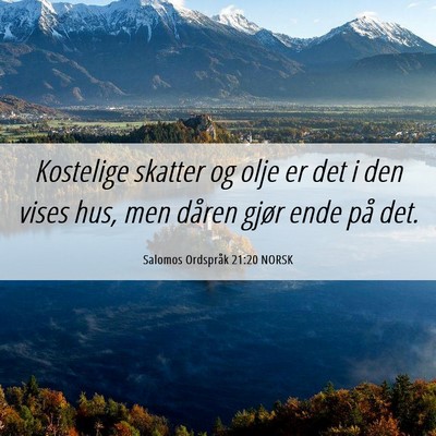 Picture 06 - Salomos Ordspråk 21:20 NORSK - Kostelige skatter og olje er det i den vises hus, - Bible Verse Picture