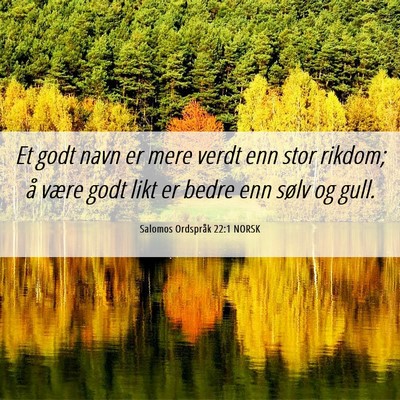 Picture 06 - Salomos Ordspråk 22:1 NORSK - Et godt navn er mere verdt enn stor rikdom; å - Bible Verse Picture