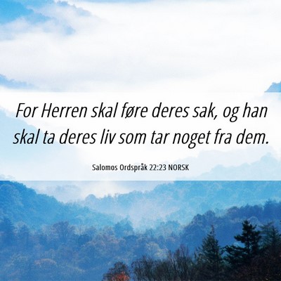 Picture 06 - Salomos Ordspråk 22:23 NORSK - For Herren skal føre deres sak, og han skal ta - Bible Verse Picture