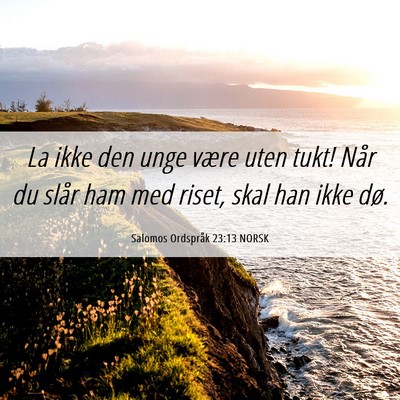 Picture 06 - Salomos Ordspråk 23:13 NORSK - La ikke den unge være uten tukt! Når du slår - Bible Verse Picture