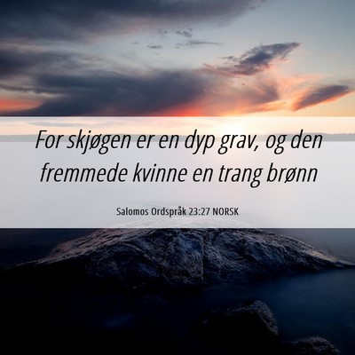 Picture 06 - Salomos Ordspråk 23:27 NORSK - For skjøgen er en dyp grav, og den fremmede - Bible Verse Picture