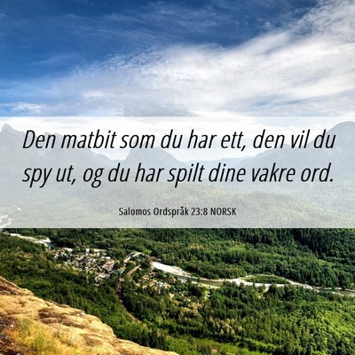 Picture 06 - Salomos Ordspråk 23:8 NORSK - Den matbit som du har ett, den vil du spy ut, og - Bible Verse Picture