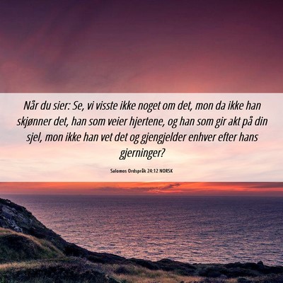 Picture 06 - Salomos Ordspråk 24:12 NORSK - Når du sier: Se, vi visste ikke noget om det, - Bible Verse Picture
