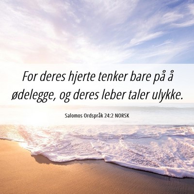 Picture 06 - Salomos Ordspråk 24:2 NORSK - For deres hjerte tenker bare på å ødelegge, og - Bible Verse Picture