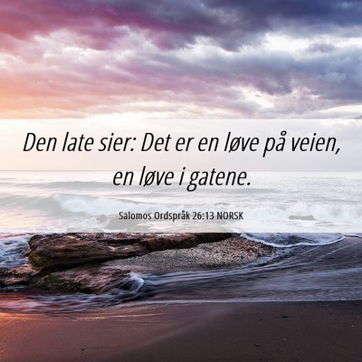 Picture 06 - Salomos Ordspråk 26:13 NORSK - Den late sier: Det er en løve på veien, en - Bible Verse Picture