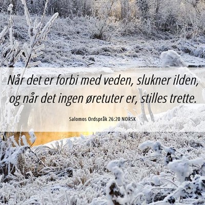 Picture 06 - Salomos Ordspråk 26:20 NORSK - Når det er forbi med veden, slukner ilden, og - Bible Verse Picture