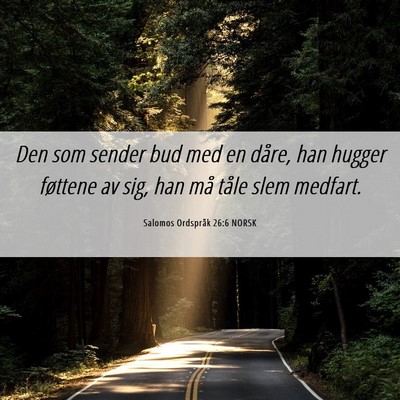Picture 06 - Salomos Ordspråk 26:6 NORSK - Den som sender bud med en dåre, han hugger - Bible Verse Picture