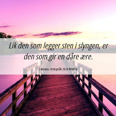Picture 06 - Salomos Ordspråk 26:8 NORSK - Lik den som legger sten i slyngen, er den som gir - Bible Verse Picture