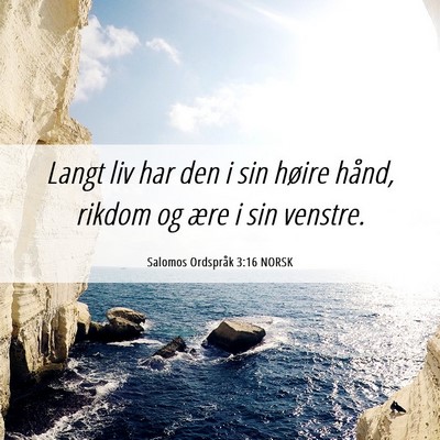 Picture 06 - Salomos Ordspråk 3:16 NORSK - Langt liv har den i sin høire hånd, rikdom og - Bible Verse Picture