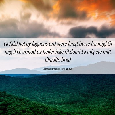Picture 06 - Salomos Ordspråk 30:8 NORSK - La falskhet og løgnens ord være langt borte fra - Bible Verse Picture