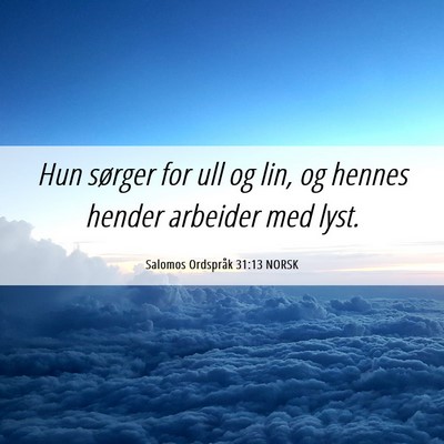 Picture 06 - Salomos Ordspråk 31:13 NORSK - Hun sørger for ull og lin, og hennes hender - Bible Verse Picture