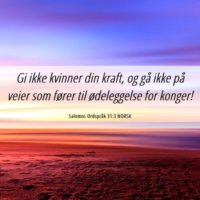 Picture 06 - Salomos Ordspråk 31:3 NORSK - Gi ikke kvinner din kraft, og gå ikke på veier - Bible Verse Picture