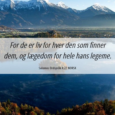Picture 06 - Salomos Ordspråk 4:22 NORSK - For de er liv for hver den som finner dem, og - Bible Verse Picture