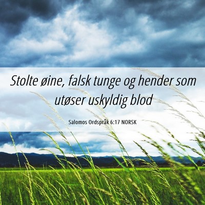 Picture 06 - Salomos Ordspråk 6:17 NORSK - Stolte øine, falsk tunge og hender som utøser - Bible Verse Picture