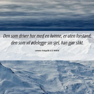 Picture 06 - Salomos Ordspråk 6:32 NORSK - Den som driver hor med en kvinne, er uten - Bible Verse Picture