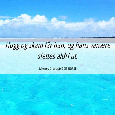 Picture 06 - Salomos Ordspråk 6:33 NORSK - Hugg og skam får han, og hans vanære slettes - Bible Verse Picture