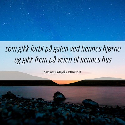 Picture 06 - Salomos Ordspråk 7:8 NORSK - som gikk forbi på gaten ved hennes hjørne og - Bible Verse Picture