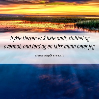 Picture 06 - Salomos Ordspråk 8:13 NORSK - frykte Herren er å hate ondt; stolthet og - Bible Verse Picture