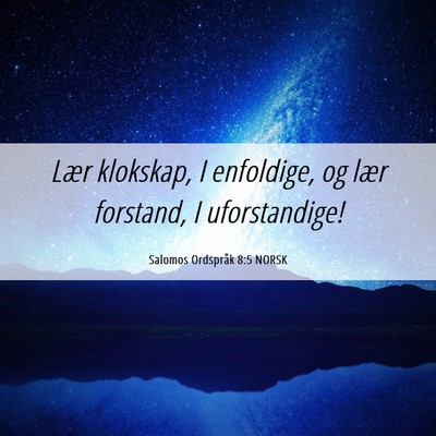 Picture 06 - Salomos Ordspråk 8:5 NORSK - Lær klokskap, I enfoldige, og lær forstand, I - Bible Verse Picture