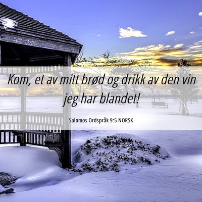 Picture 06 - Salomos Ordspråk 9:5 NORSK - Kom, et av mitt brød og drikk av den vin jeg har - Bible Verse Picture