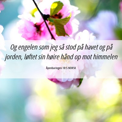 Picture 06 - Åpenbaringen 10:5 NORSK - Og engelen som jeg så stod på havet og på - Bible Verse Picture